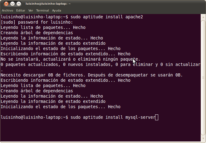 instalación de programas (apache+mysql+php5) en Ubuntu